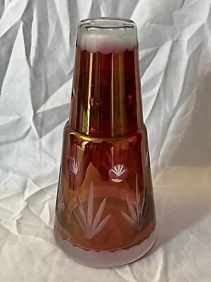 Buy Laura Ashley  Ruby/Cranberry Cut To Clear Glass Carafe & Glass Stunning • 20£