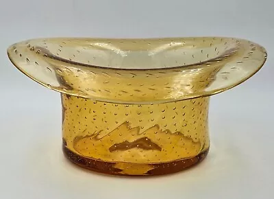 Buy Vintage Small Amber Glass Bubbled Swirl Top Hat Vase FREE POSTAGE • 14.99£