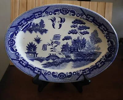 Buy Vintage 13  Oval Serving Platter Blue Willow Stoneware Made In Japan • 44.73£