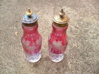 Buy Cranberry Glass Antique Large Pair Of Salt And Pepper Shakers 6.5 Inches High • 19.99£
