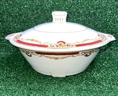 Buy Bowl With Lid Embassy Maddock England White Red Gold Floral Rim Round 8.5 Inch • 35.71£