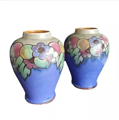 Buy Antique Pair Of Blue Floral Royal Doulton Lambeth Vases By Ada Tosen C1920s • 145£