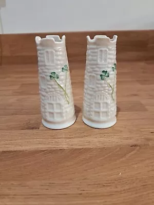 Buy Pair Of Irish Belleek Mini Castle Shamrock Porcelain Vase Beautiful, 11th Mark • 16.45£