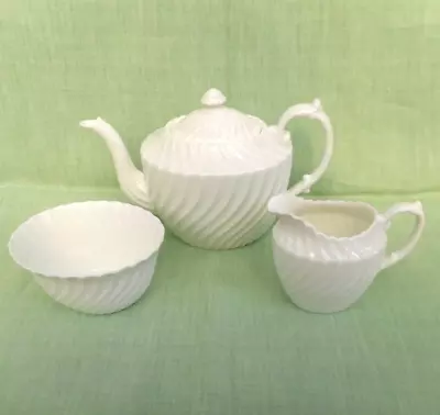 Buy Aynsley White Bone China Tea Pot, Milk Jug & Sugar Bowl Set - Swirled Surface • 24.99£