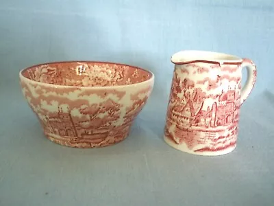 Buy Vtg Enoch Woods English Scenery Woods Ware~pink Red Sugar Bowl& Creamer~small • 32.57£