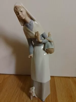 Buy Vintage Collectible Tall Lladro Figurine Lady With Bread Basket And Small Dog • 30£