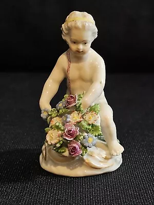 Buy An Antique Porcelain Figurine Of A Little Girl With Flowers Possibly Meissen • 18£