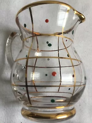 Buy WHITEFRIARS ART GLASS JUG 9.5cm HAND PAINTED SPOTS GILT HATCHING CLEAR RED GREEN • 6.50£