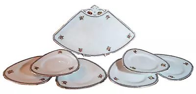 Buy Rare Burleigh Ware Floral Cake Sandwich Serving Plate & 6 Fan Side Plates C1930s • 15£