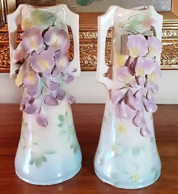 Buy Two Antique Austrian Amphora Art Pottery Nouveau Floral Vases Royal Dux Style • 30£