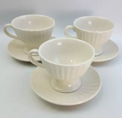 Buy Price & Kensington Creamware 3x Large 280ml Tea Cups & Saucers - Ribbed & Footed • 18£