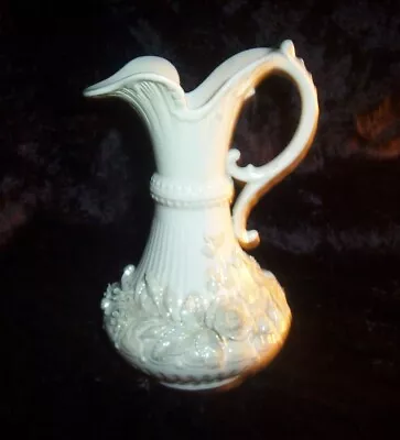 Buy ANTIQUE 3rd BLACK Mark 1926 BELLEEK Aberdeen Pitcher VASE Pearl White Flowers 6  • 51.26£