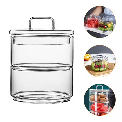 Buy 2 Pcs Tempered Glass Bowls Fruit Containers Round With Lid Salad Storage Jar • 18.55£