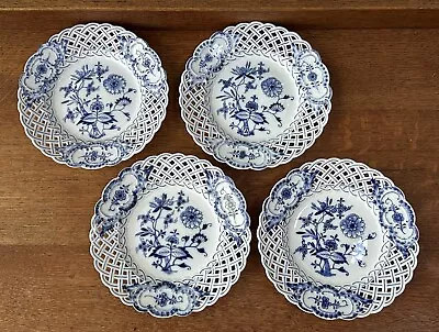 Buy 4 Meissen Blue Onion Reticulated 8 1/4  Porcelain Salad Plates Crossed Swords • 121.15£