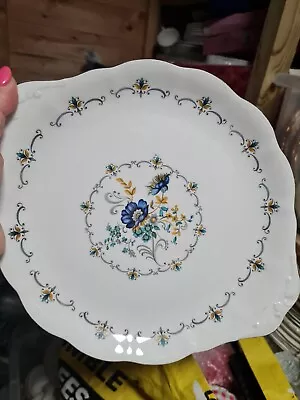 Buy Vintage Crown Bone China Blue Flower Large Cake Sandwich Plate • 5.99£