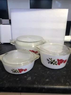 Buy 3 X JAJ Pyrex Casserole Dishes + Lids 1960s Vintage • 19.99£