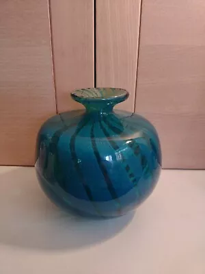 Buy Mdina Blue And Yellow 6 5/8 Inches High Ming Globe Vase Signed  1976 • 40£