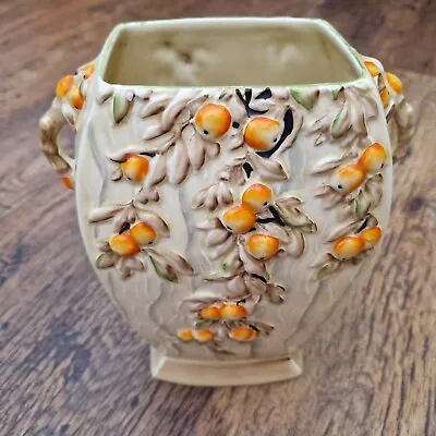 Buy Vintage Myott & Son Hand Painted Ceramic Vase Raised Decoration Oranges Art Deco • 12£