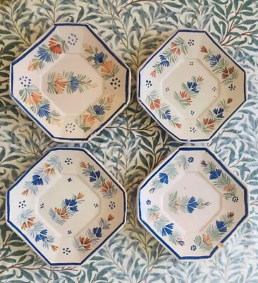 Buy 4 X French Quimper Octagonal Saucers Dessert Plates 1920s • 24.99£