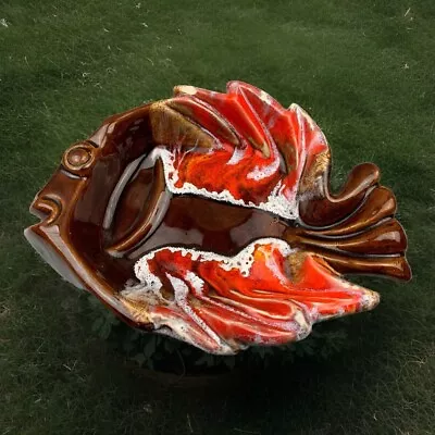 Buy Mid Century 1960s 22cm Pottery Fish Dish Lava Glaze West Germany A/F CHIP • 14£