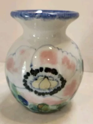 Buy Highland Stoneware Scotland Vase Blue Pink Floral Hand Painted Signed 5  • 27.94£