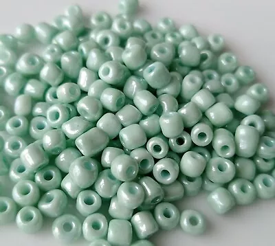 Buy 25g Opaque Mint Luster Sz6 4-5mm Glass Seed Beads Hole. 1.3mm • 1.30£