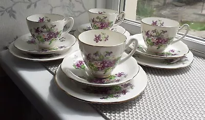 Buy Vtg Bone China Purple Violets 4 Tea Trio Set Teacup Saucer Plate Duchess Similar • 24.99£