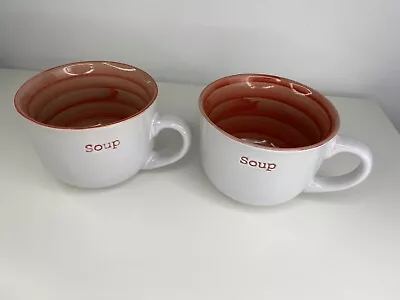 Buy Set Of 2 Large Embossed Mug White Red Cute Soup Bowl Tea Caffee Pottery Ceramic • 18£