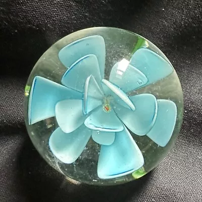 Buy Lovely Glass Paperweight Small Blue Flower VGC • 5.99£