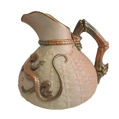 Buy Antique Royal Worcester Blush Ivory Basket Weave Lizard Jug • 115£