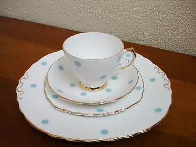 Buy Royal Vale Blue Polka Dot 4 Piece Set - Cake Plate + Tea Plate+ Saucer + Tea Cup • 18£