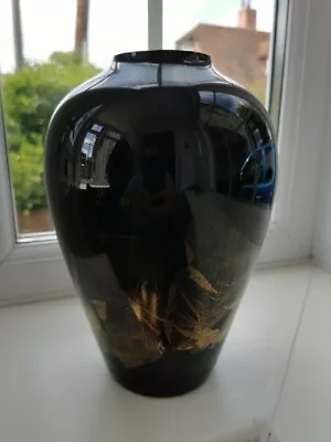 Buy Vintage Scottish Stuart Strathearn Art Glass Black Vase With Gold Foils. C1980s • 64£