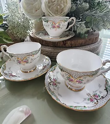 Buy Rare Beautiful Vintage Royal Stafford Bone China Teacups And Saucers X 3 • 29.99£