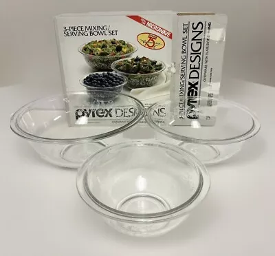 Buy Vintage Pyrex-White Lace 3 Piece Clear GLASS Mixing Bowls Original BOXED 1982 • 27.03£