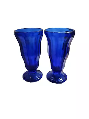 Buy Cobalt Blue Sundae Glasses Faceted Sides Pair • 23.30£