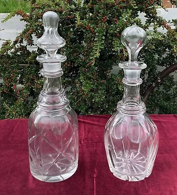 Buy Fine Pair Of Large 12” & 13” Late 19th Century Crystal Cut Glass Decanters C1870 • 9.99£