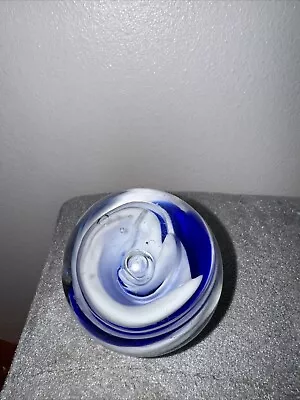 Buy Glass Paperweight Blue And White Swirl • 15£