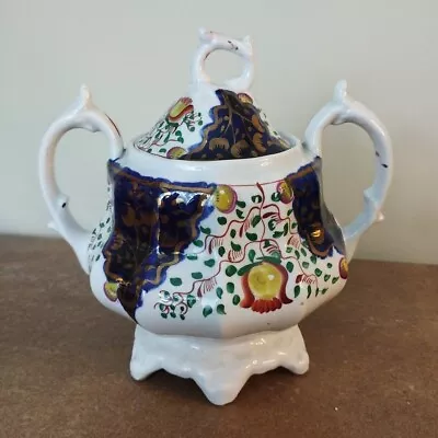 Buy Antique Victorian 'Gaudy Welsh - Tulip' Twin Handled Sugar Bowl Or Sucrier • 14.95£