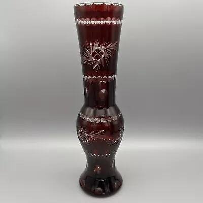 Buy Bohemian Czech Vase - Dark Ruby Cut To Clear Vintage Mid Century • 28£