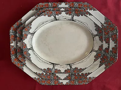 Buy 3 Crown Ducal Orange Tree Pattern Ceramics Hexagonal Serving Plates • 40£