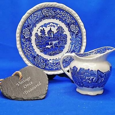 Buy ADAMS Ironstone ENGLISH SCENIC * Milk Jug Creamer + Dessert Plate * 1960s VGC • 10£