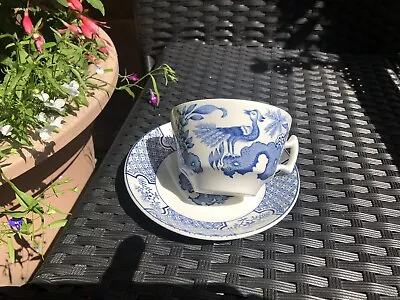 Buy Wood & Sons Teacup & Saucer With Crane Bird, Yuan Pattern, Blue Transferware Duo • 10.99£