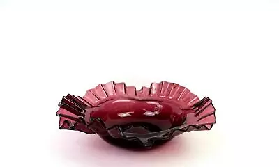 Buy Studio Art Glass Amethyst Crimped & Ruffled Antique 6 3/4  Brides Bowl 1920s • 39.58£