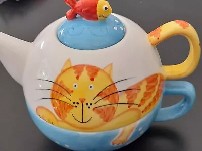 Buy Teapot & Cup Set For 1 Cat And Fish Theme, Manfactured By Tea Pot & Co • 7.50£