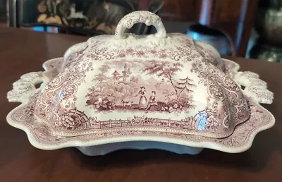 Buy Tyrolean Covered Entree Antique Staffordshire Purple Transfer Ridgway 19th C • 167.11£