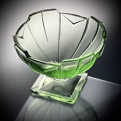 Buy Art Deco Sowerby Chevron Green Glass Sorbet Dish Excellent Condition Bin 7 • 10.55£