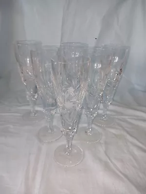 Buy Champagne Flutes X 6- Crystal Glass Pinwheel Pattern-twisted Stem/ Claw Top-19cm • 24£