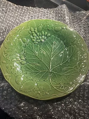 Buy Antique Green Majolica Pottery Vine Leaf Strawberry Green Plate C1850 Sml Crack • 7.99£