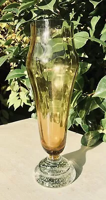 Buy Huge Vintage Amber RIBBED Glass  Italian Empoli Retro 60s,70s Bubble Base Vase • 5.99£