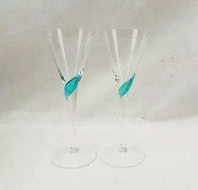 Buy Pair Of 1930s Art Deco Uranium Glass Swirls Champagne Flutes • 75£